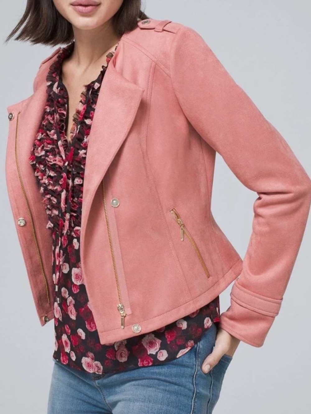 Pink Faux Suede Moto Jacket